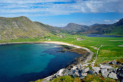 Norwegen, Vestland, Vestland,Nordfjord, Blick auf den Strand Erviksanden