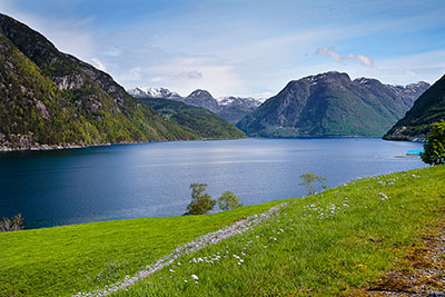 Norwegen, Vestland, Vestland,Hardanger, Blick über den Maurangerfjord